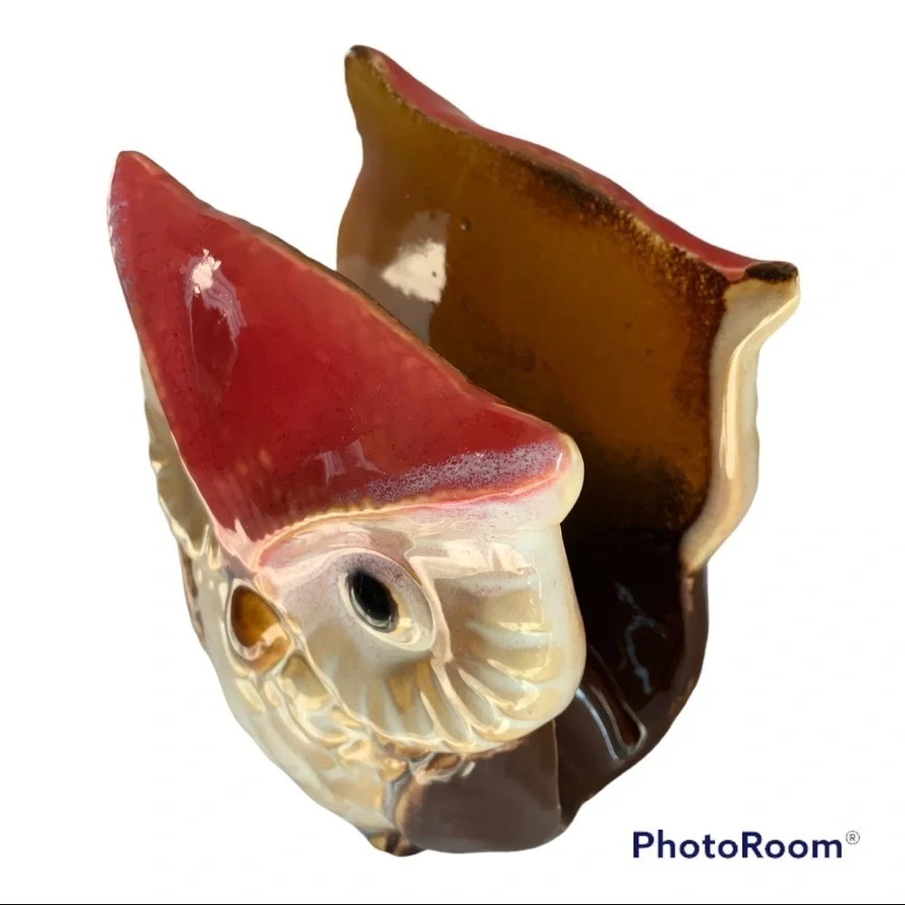 Owl Napkin Holder Hand Painted Glazed Ceramic Rustic Fall Autumn Colors